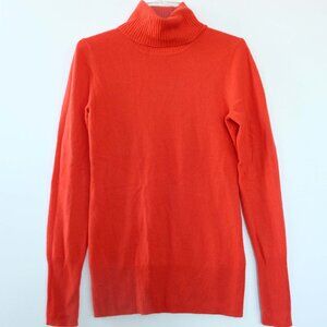EUC J CREW 100% Cashmere Turtleneck Sweater XS Flame Red Orange